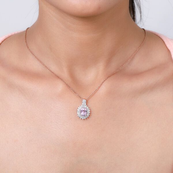Martha Rocha Kunzit und Zirkon Halo Anh&auml;nger 925 Silber Rosevergoldet ca. 3,07 ct image number 2
