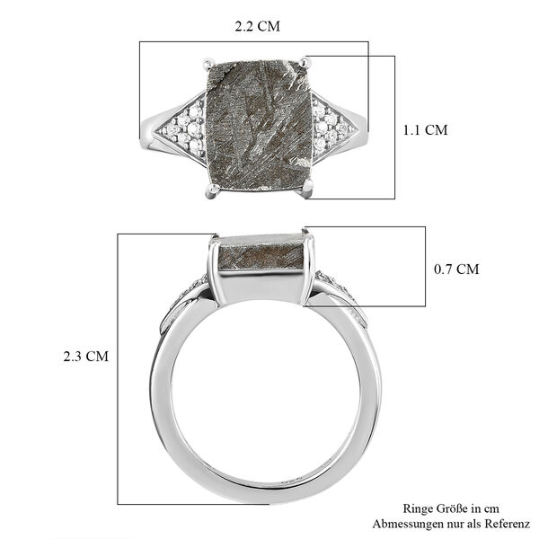 Meteorit und wei&szlig;er Zirkon-Ring, 925 Silber platiniert (Gr&ouml;&szlig;e 16.00) ca. 7.68 ct image number 7