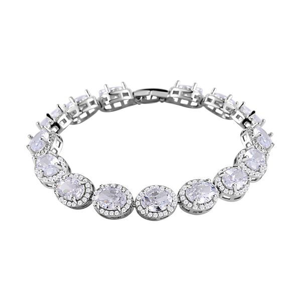 Diamant-Stil Weißer Zirkonia Armband, ca. 19 cm, Messing image number 0