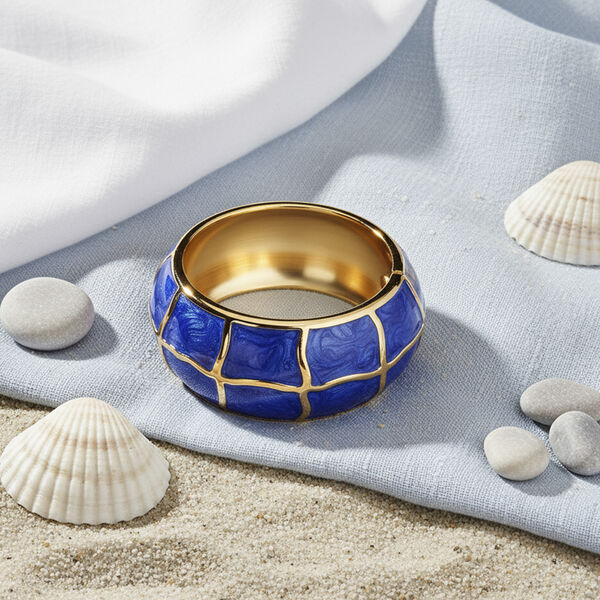 Emaille-Armreif mit Karomuster, ca. 18,5 cm, blau emailliert image number 2