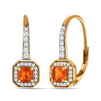 AA Salamanca Feueropal, Wei&szlig;er Zirkon Ohrringe, 925 Silber vergoldet, ca. 0.77 ct