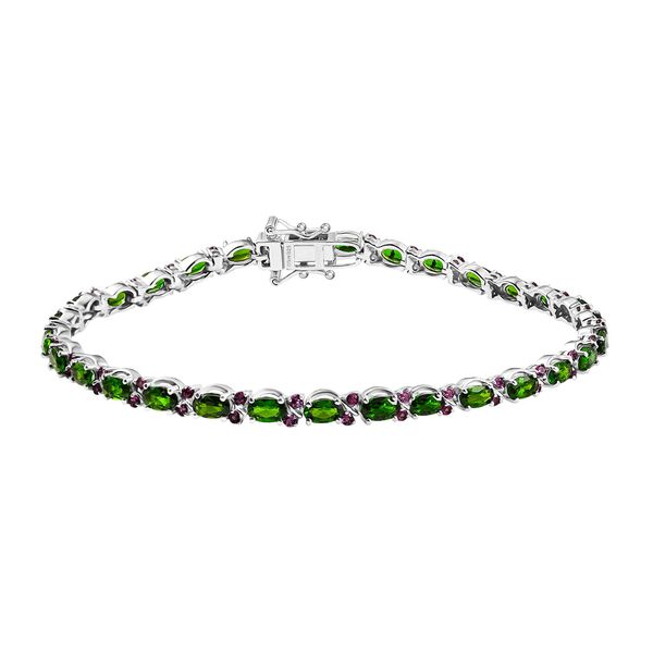 D'joy Nat&uuml;rlicher Chromdiopsid, Nat&uuml;rlicher Rhodolith Granat Armband ca. 20 cm 925 Silber rhodiniert ca. 8.67 ct image number 0