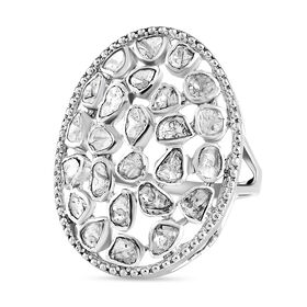 Handgearbeiteter Polki Diamant-Ring, 925 Silber platiniert  ca. 1,00 ct