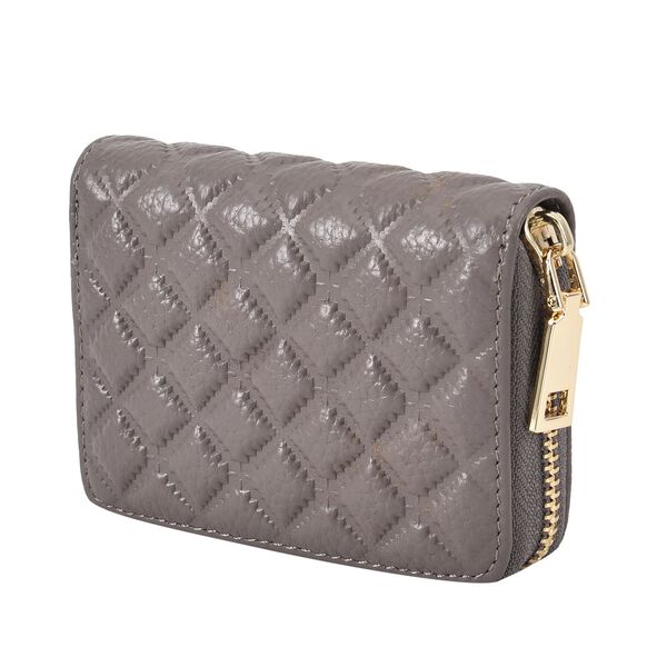 Close out Deal - Rautenf&ouml;rmig gesteppte Brieftasche aus 100% echtem Leder, 10x2x9cm, grau image number 2