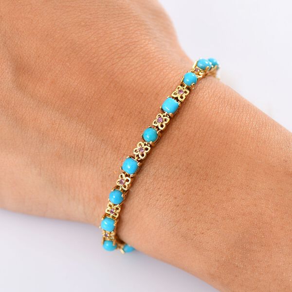 D joy AA Sleeping Beauty T&uuml;rkis, Rhodolith Granat, Armband ca. 20 cm 925 Silber 750 Gelbgold Vermeil ca. 7.34 ct image number 3