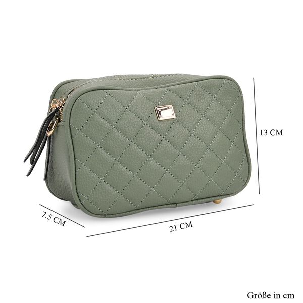 Crossbody-Tasche in Stepp-Optik mit abnehmbarem ethnischem Gurt, 21x13x7,5cm, Grün image number 7