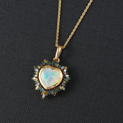 Bloom Heart - D joy Natürlicher, äthiopischer Welo Opal, Natürlicher Champagner Diamant  Anhänger mit Kette, 925 Silber 750 Gelbgold Vermeil ca. 2,05 ct. image number 1