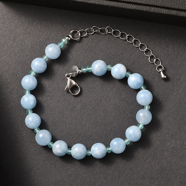 EVER TRUE Milchiger Aquamarin, Apatit Armband ca. 19 cm 316L Edelstahl Platiniert ca. 63.50 ct image number 2