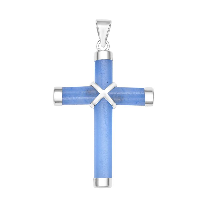 Blauer Jade Kreuz-Anhänger, gefärbt, 925 Silber rhodiniert ca. 5.00 ct image number 0