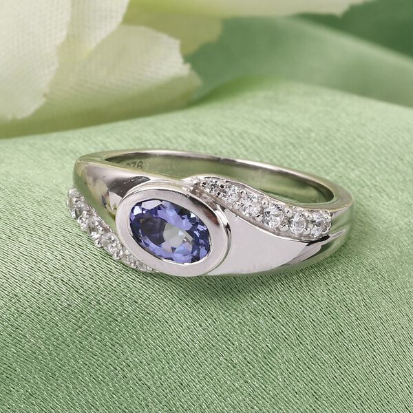 Tansanit und Zirkon Halo Ring 925 Silber Platin-&Uuml;berzug image number 2
