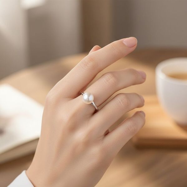 D'Joy wei&szlig;er Edison Perle Ring, 925 Silber rhodiniert image number 3