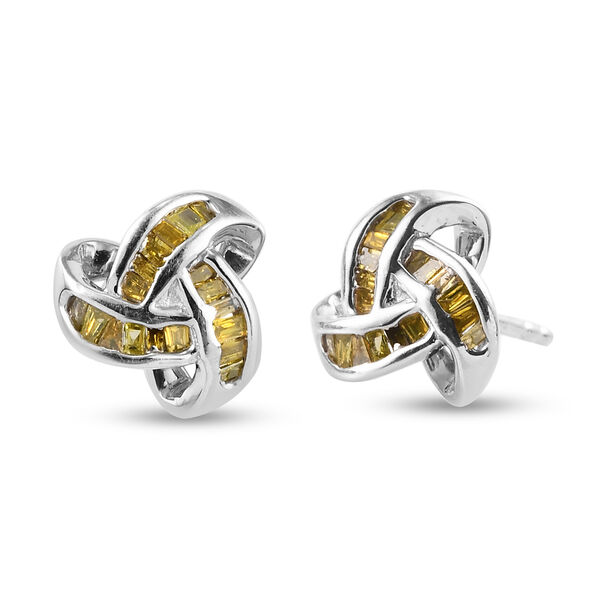 D'Joy gelbe Diamant Liebesknoten Ohrstecker, 925 Silber platiniert - 0,25 ct. image number 4