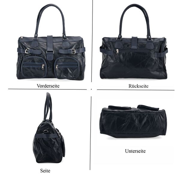 Patchwork Crossbody-Tasche aus Schafleder mit mehreren Reißverschlussfächern, 40×16,5×25,5 cm, Blau image number 4