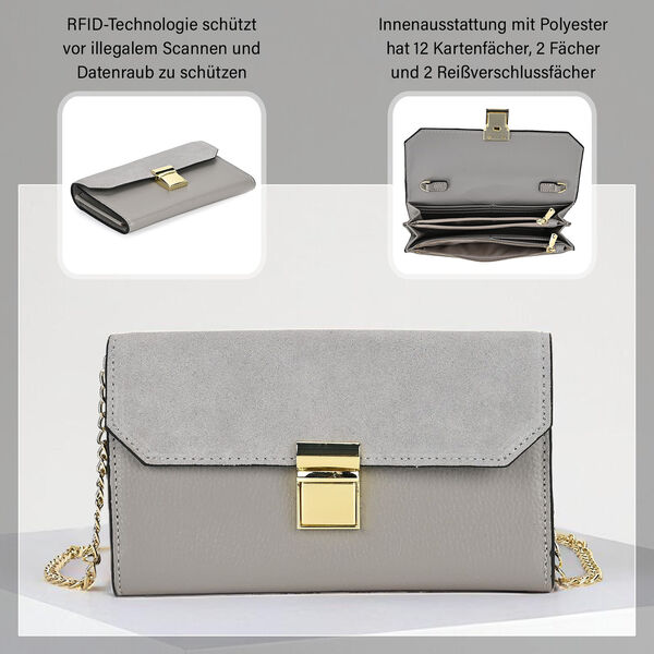 100% Echtleder Clutch mit RFID Schutz, Grau image number 2