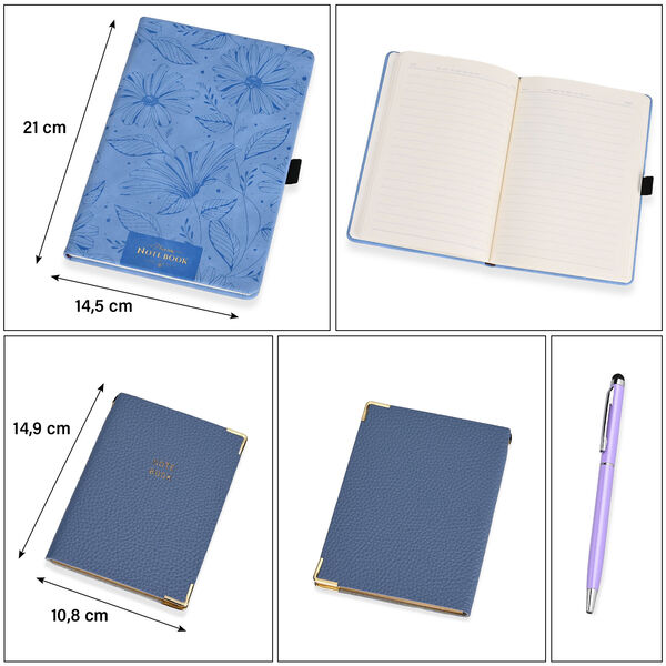 Premium Set; Notizbuch und Taschentagebuch mit geschnitztem, samtigem Hardcover und Kugelschreiber, Blau image number 5