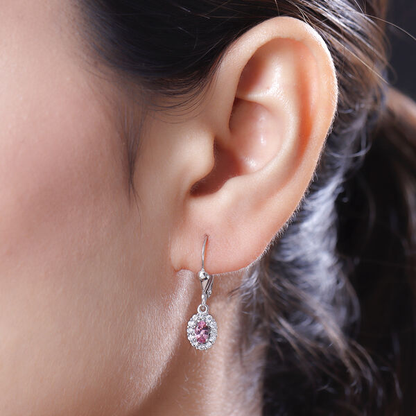 Rosa Turmalin und wei&szlig;e Zirkon-Ohrringe, 925 Silber platiniert ca. 0.95 ct image number 3
