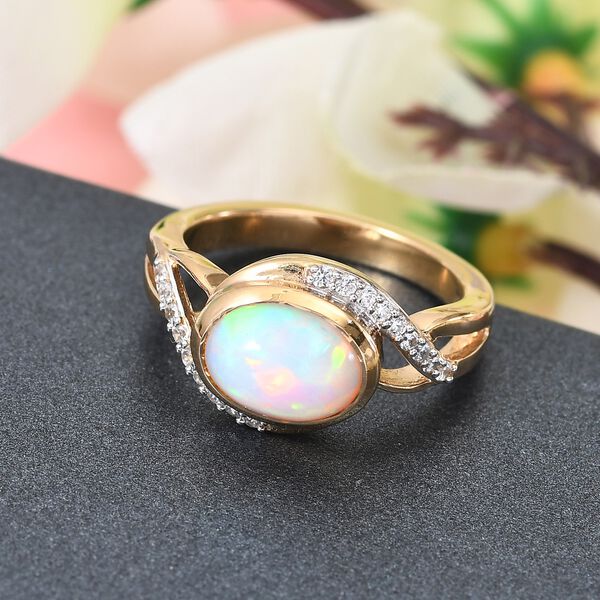 Natürlicher, äthiopischer Opal und Zirkon-Bypass-Ring in Silber image number 2