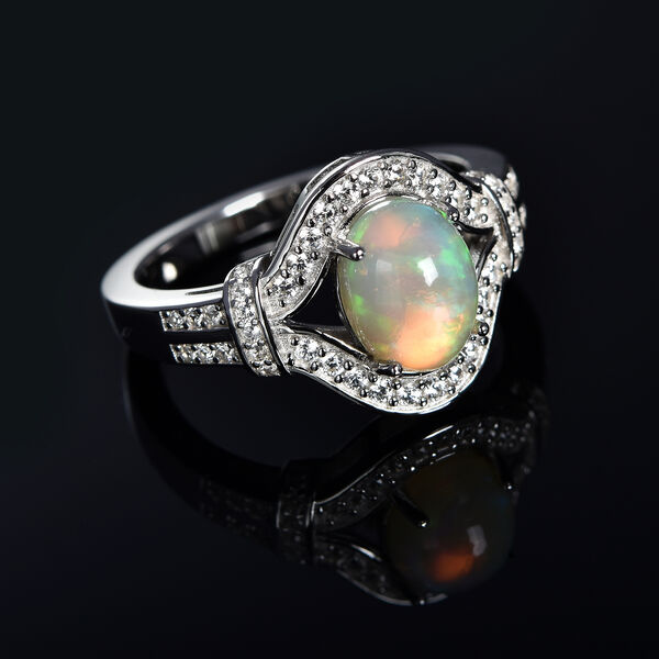 Nat&uuml;rlicher, &auml;thiopischer Opal und wei&szlig;er Zirkon-Ring, 925 Silber rhodiniert  ca. 1,69 ct image number 2