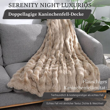 Serenity Night: Superweiche doppellagige Decke, luxuri&ouml;ses Kunstfell mit Mikropl&uuml;schfutter, 150 x 200 cm, Elfenbeinfarben