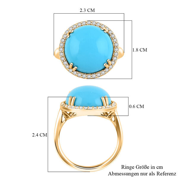 LUXORO zertifiziert und gepr&uuml;ft AAA Sleeping Beauty T&uuml;rkis und Diamant Halo Ring in 417 Gold - 8,65 ct. image number 6