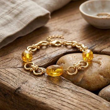 Simulierter Gelber Bernstein Armband ca. 19 cm mit 5 cm extender, goldfarben