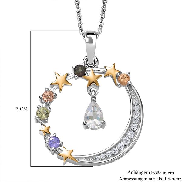 D'joy AAA Premium Malagasy Mondstein, Mehrfarbiger Saphir Starlight Whispers Anhänger mit Kette (ca. 50cm), 925 Silber platiniert und vergoldet ca. 1.21 ct image number 6