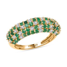 Eternal Lattice - D joy Kagem Sambischer Smaragd, Moissanit Ring 925 Silber 750 Gelbgold Vermeil (Größe 18.00) ca. 1.57 ct