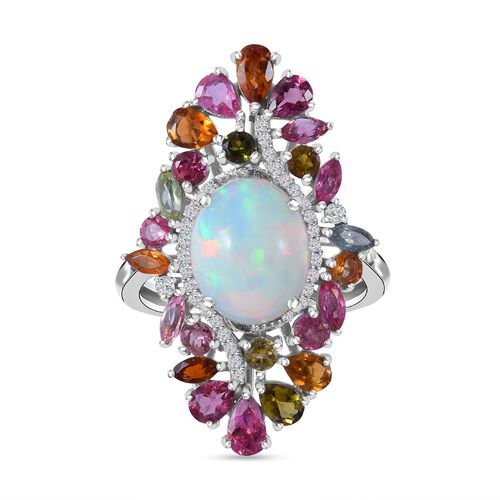 AA natürlicher, äthiopischer Welo Opal, mehrfarbiger Turmalin und Zirkon-Ring - 5,25 ct. image number 0