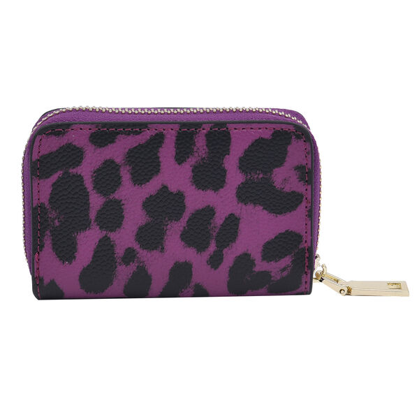 SENCILLEZ Geldb&ouml;rse aus 100% echtem Leder und RFID Schutz, Leopardenmuster, Gr&ouml;&szlig;e 12x2x8 cm, Schwarz und Lila image number 3