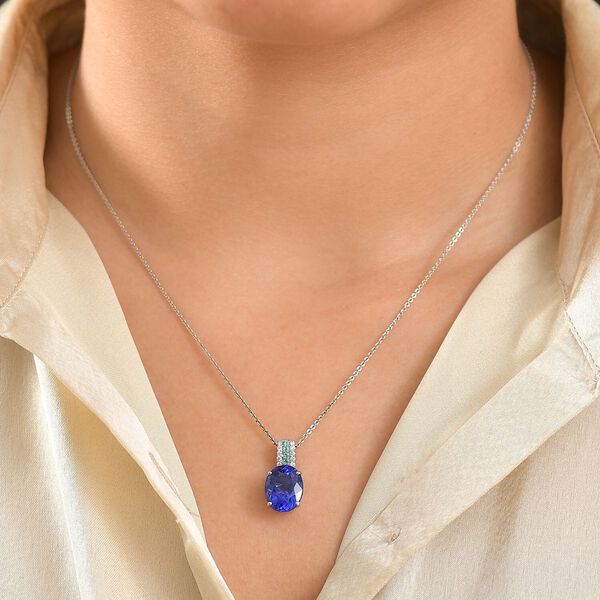 RHAPSODY zertifiziert und geprüft AAAA ceylonfarbener blauer Saphir, Paraiba Turmalin und VS Diamant Anhänger mit 45cm Kette in 950 Platin - 1,44 ct. image number 2