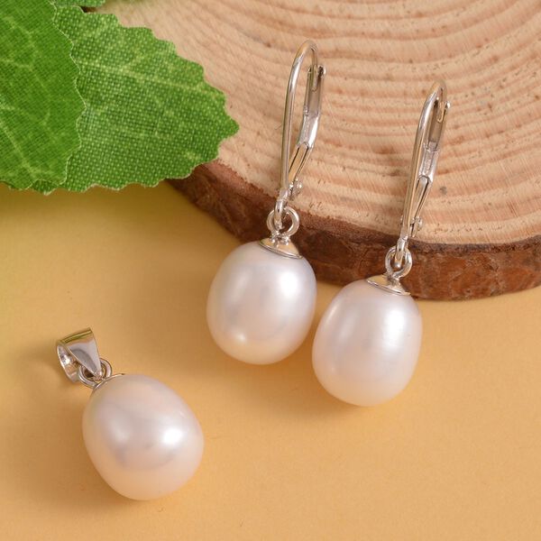 2er Set, S&uuml;&szlig;wasserzuchtperlen Ohrringe und Anh&auml;nger, 925 Silber rhodiniert, wei&szlig; image number 2