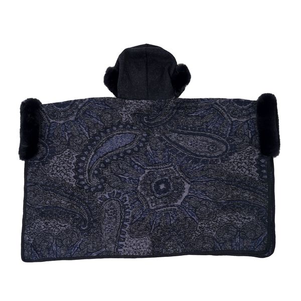 LA MAREY - Kunstfell Poncho mit Kapuze, One Size, Schwarz image number 1