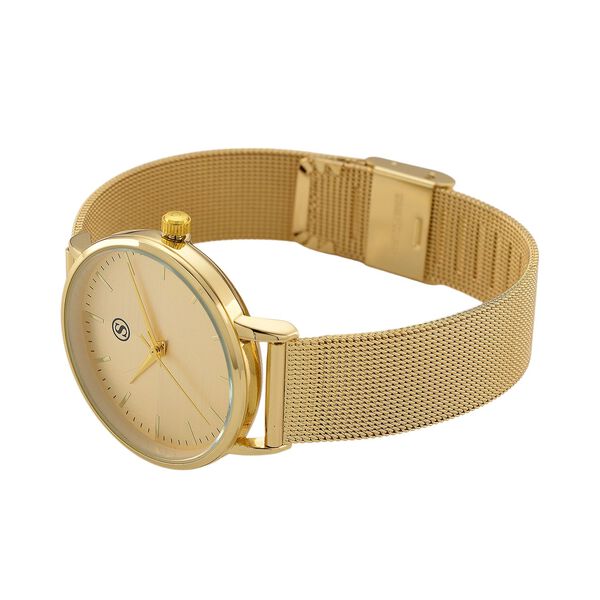 STRADA Armbanduhr, Sonnenschliff Zifferblatt zweifarbig, Edelstahl Mesharmband, Goldfarben image number 6