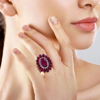 Afrikanischer Rubin (Fissure gef&uuml;llt) Ring 925 Silber rhodiniert (Gr&ouml;&szlig;e 17.00) ca. 22,03 ct