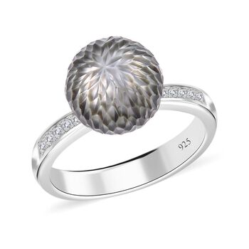 Handgeschnitzter 11-12mm Tahiti-Perle und Zirkon-Ring, 925 Silber rhodiniert - 0,13 ct.