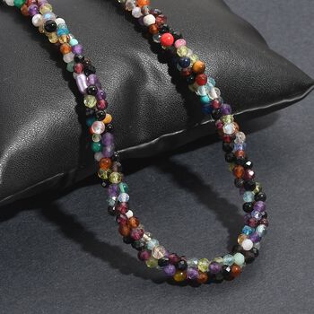 Mehrfarbige Edelsteine Halskette ca. 50 cm 925 Silber rhodiniert und Edelstahl ca. 100.00 ct