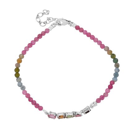 D'joy Mehrfarbig-Turmalin Armband 18 cm mit 2.5 cm extender, 925 Silber rhodiniert ca. 6.00 ct