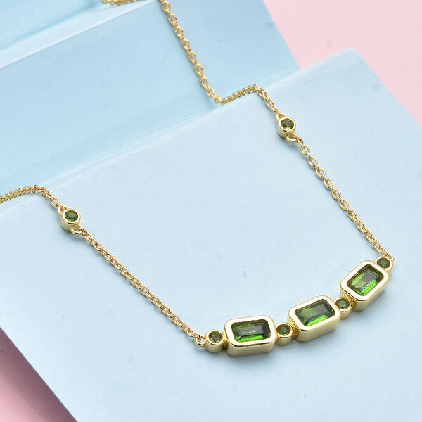 Nat&uuml;rlicher Chromdiopsid Halskette ca. 45 cm 925 Silber vergoldet ca. 0,90 ct image number 2