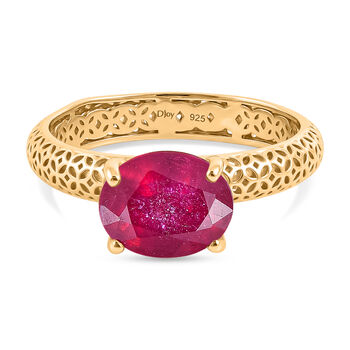 D'Joy AA Afrikanischer Rubin (Fissure gef&uuml;llt) Ring 925 Silber 750 Vergoldet (Gr&ouml;&szlig;e 17.00) ca. 2,71 ct