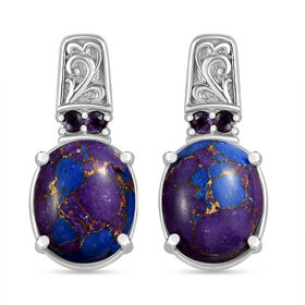 Lila Türkis, Afrikanischer Amethyst Ohrringe Edelstahl ca. 6.61 ct