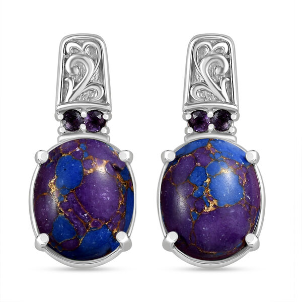 Lila Türkis, Afrikanischer Amethyst Ohrringe Edelstahl ca. 6.61 ct image number 0