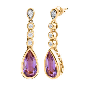 Rose De France Amethyst, wei&szlig;er Zirkon Ohrringe, 925 Silber vergoldet ca. 3.81 ct