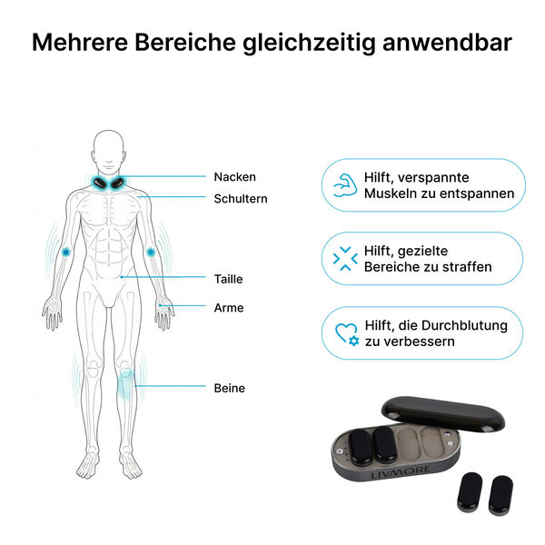 LIVMORE 4-in-1 EMS Impuls Massageger&auml;t, 12,5x5,5x3cm, Grau und schwarz image number 7