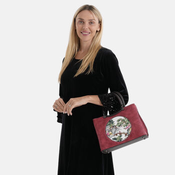 Florale Kunstprint Crossbody-Tasche mit gemustertem Schulterriemen, 30 x 18 x 22 cm, Rot