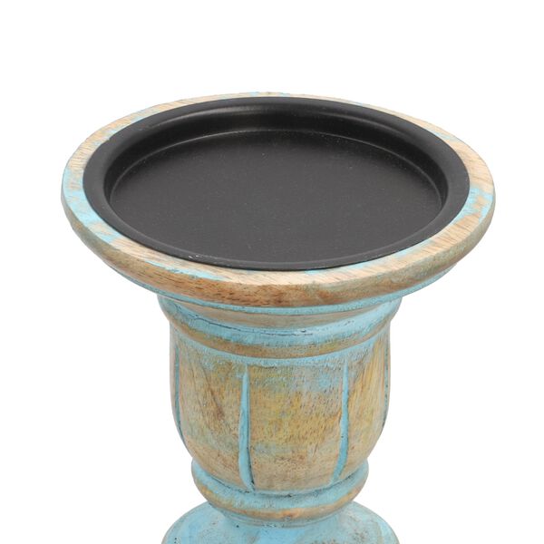 Set aus 2 antiken geschnitzten Holzkerzenhaltern mit quadratischem St&auml;nder, 38cm, Altblau image number 5