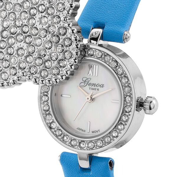 2 in 1 GENOA Japan Uhrwerk, weißem Kristall und Lederband-Armreif, schwarz image number 3
