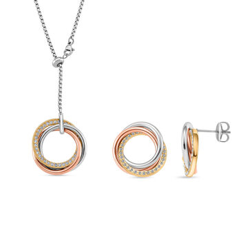 Dreifarbige wei&szlig;e Kristall Halskette und Ohrringe