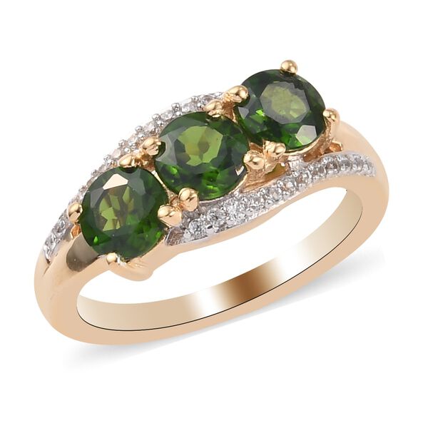 Russischer Diaopside und Zirkon 3 Stein Ring 925 Silber 585 Vergoldet image number 4