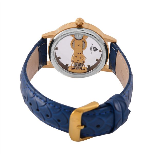 William Hunt Automatik-Uhr, Hohles Zifferblatt mit weißen Kristallen, Blau Lederarmband, 5ATM wasserdicht image number 6