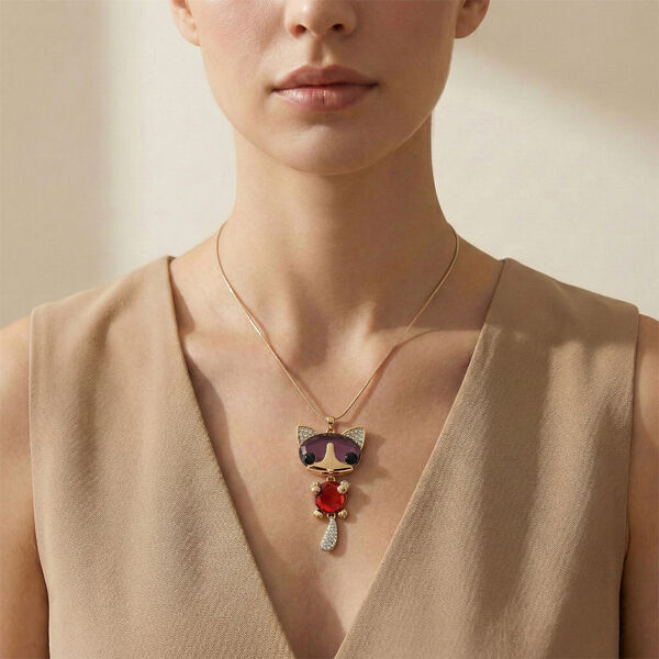 Mehrfarbiger Kristall Anh&auml;nger mit Kette ca. 63.5 cm + 5 cm Extender, Legierung Gelb image number 2